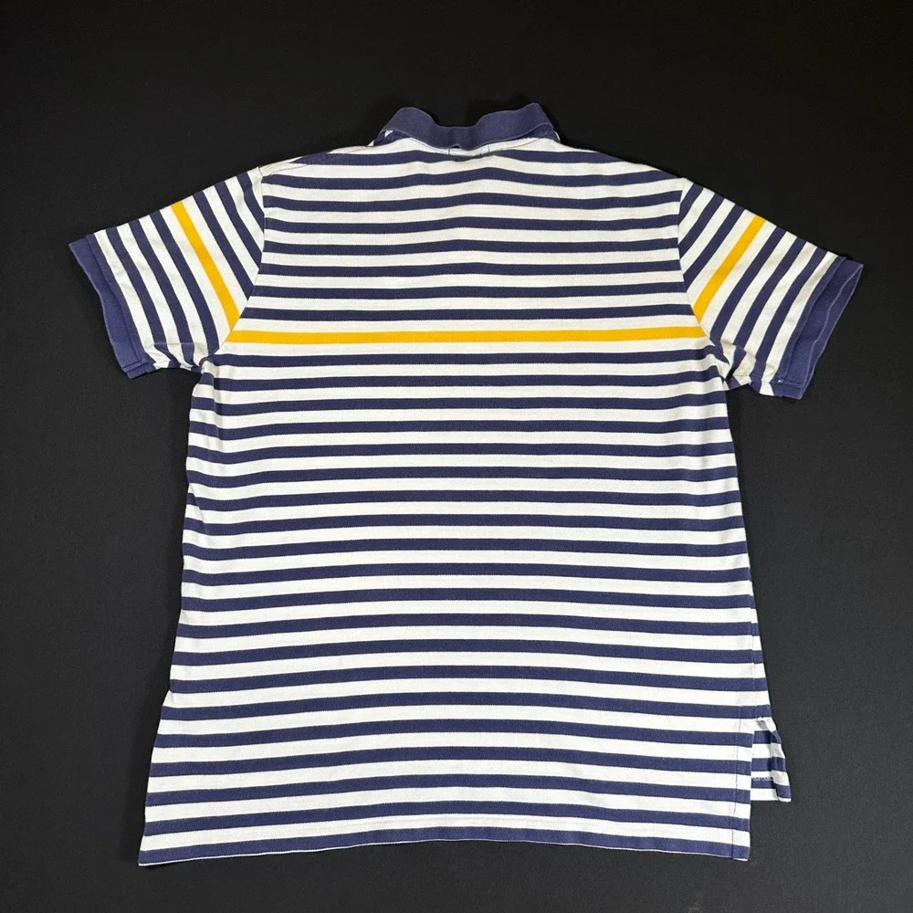 VTG Y2K Polo Shirt Mens‎ Blue Yellow Striped Short Sleeve Casual Sm